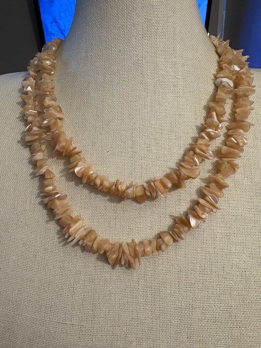 Vintage 40" Mother of Pearl Chip Necklace Single Strand